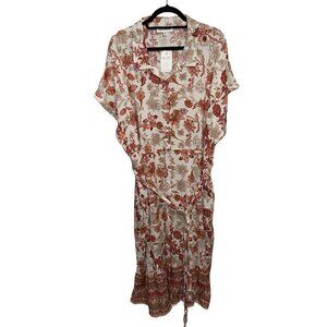 Lucky Brand Women's Boho Peach Floral Button Down Collar Dress Sz 3X NWT